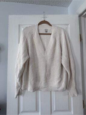 a new day Cream V-Neck Ribbed Pullover Sweater